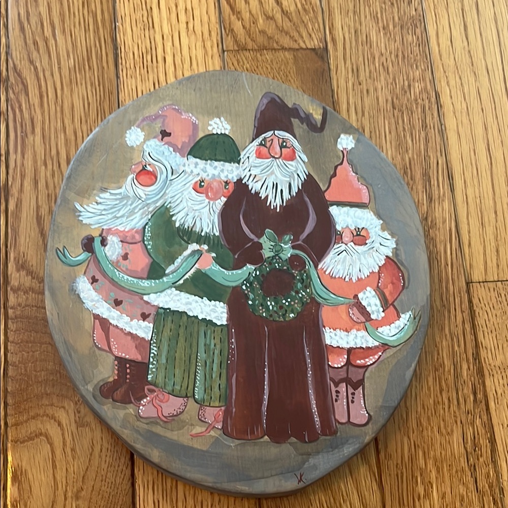 Vintage Hand painted Santa Christmas Wood Decoration 1991 Cute Cottage Retro